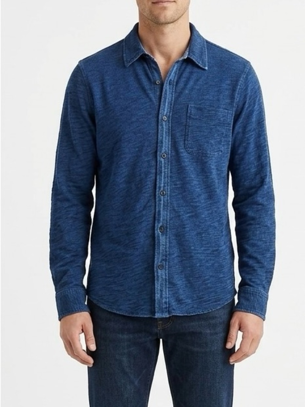 Crew Indigo-Dyed Harbor Knit Shirt M Rinsed Indigo Casual Modern Prep